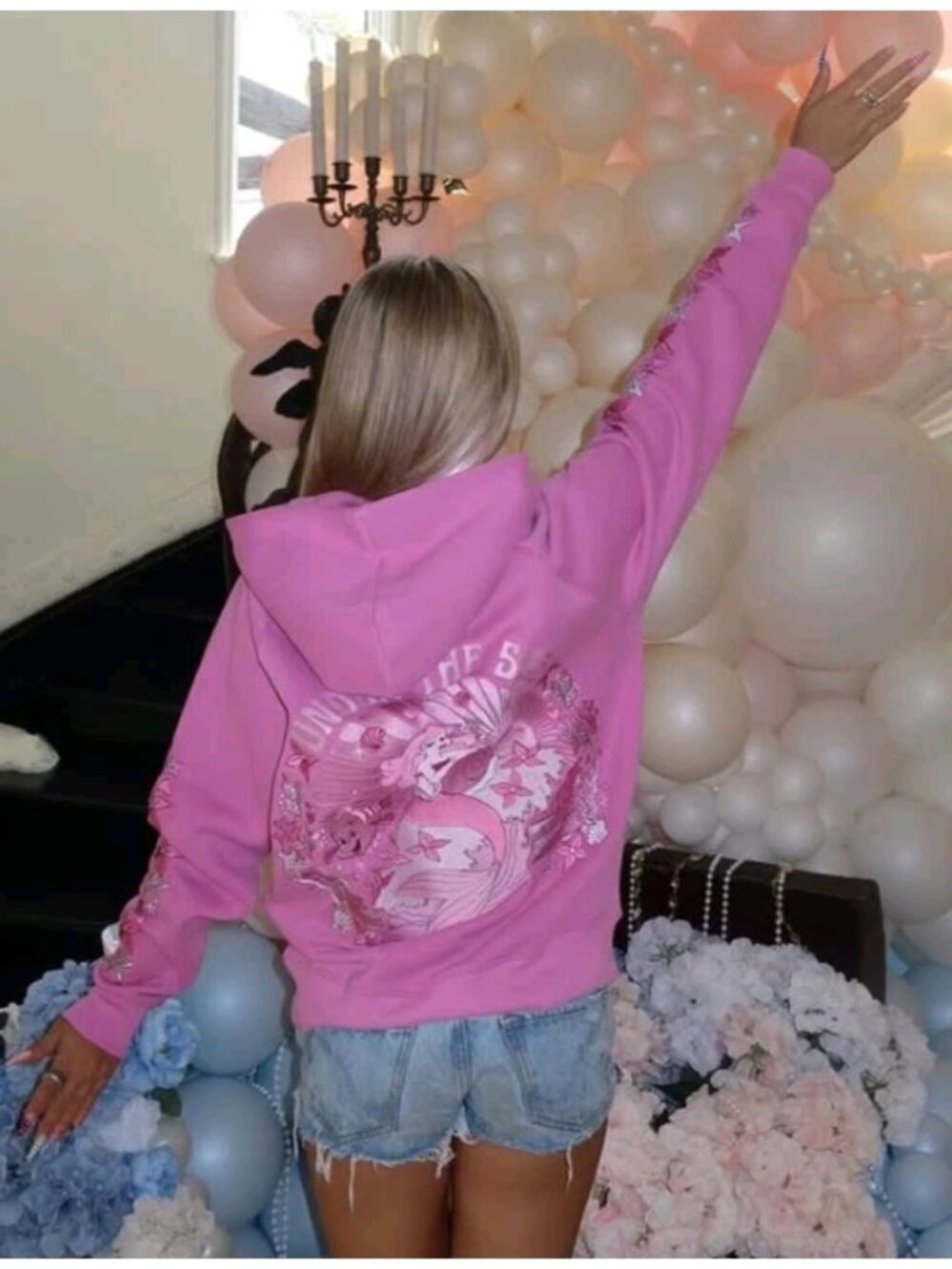 Pink Palm Puff Under The Sea Disney Ariel Pink Hoodie - Picture 10 of 11